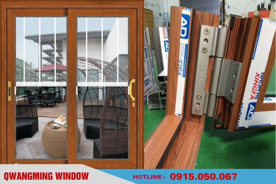 Cửa nhôm kính cường lực vân gỗ Vinh Nghệ An