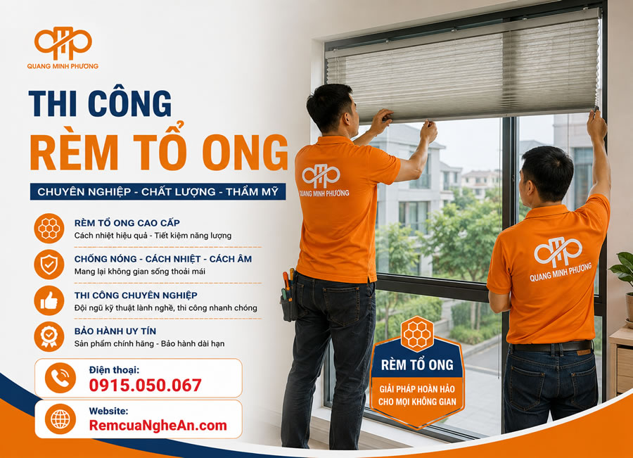 Thi công rèm tổ ong khung nhôm Vinh Nghệ An